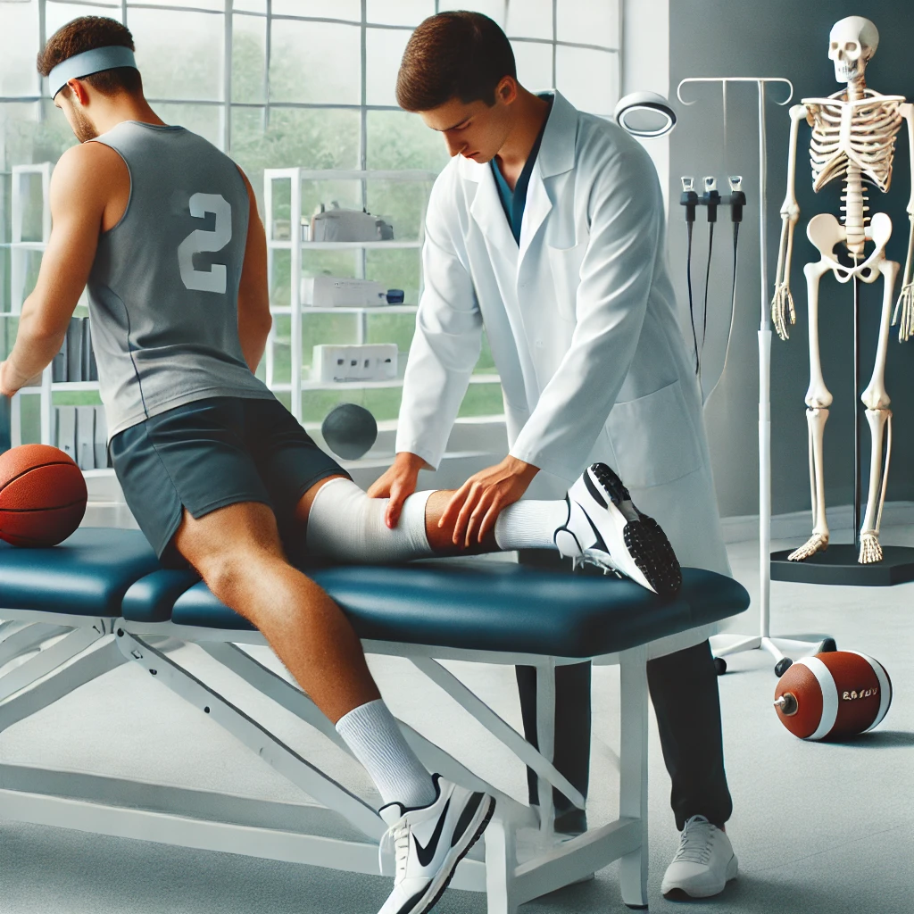 Spor yaralanmaları tedavisi için Beşiktaş Akatlar’da fizyoterapist tarafından uygulanan sporcu rehabilitasyonu ve spora dönüş rehabilitasyonu görseli. Diz yaralanmaları, bağ zorlanmaları ve spor yaralanmaları fizyoterapisi sürecini göstermektedir.