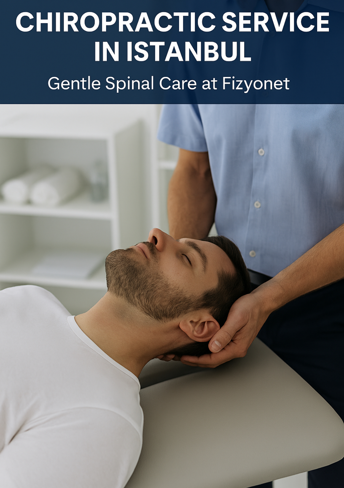 Licensed physiotherapist performing gentle spinal mobilization on a patient in a chiropractic session in Istanbul.