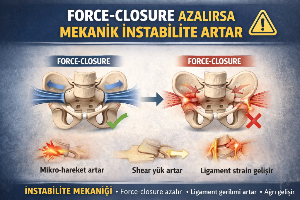Sakroiliak eklemde force-closure azalmasına bağlı gelişen mekanik instabilite, mikro hareket artışı ve iliolumbar ligament gerilimi ile oluşan siyatik benzeri bacak ağrısı mekanizmasının şematik gösterimi mr normal ama bacak ağrısı var için açıklama olması için 